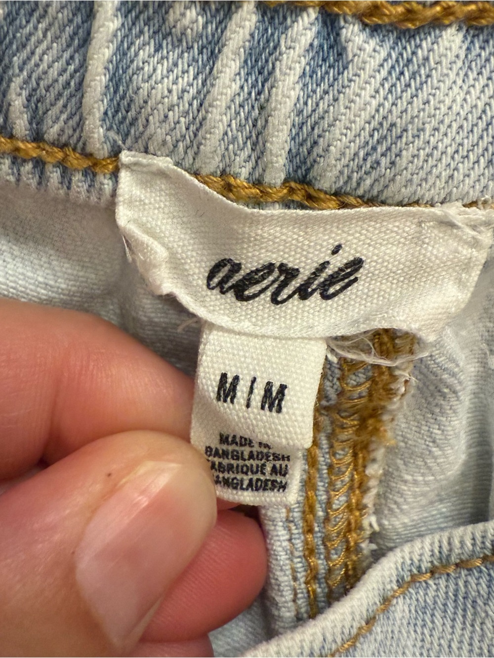 aerie Light Blue Distressed Denim Shorts with Embroidery - Picture 3 of 5